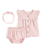 Baby Girl 3-Piece Outfit Set - Pink, image 1 of 3 slides
