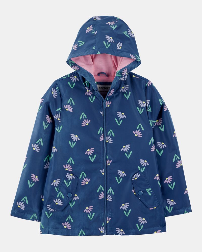 Girls Colour Changing Rain Jacket - Navy, image 3 of 6 slides