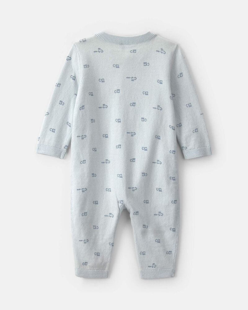 Baby Boy Train 2-Way Zip Long-Sleeve Jumpsuit - Blue, image 2 of 5 slides