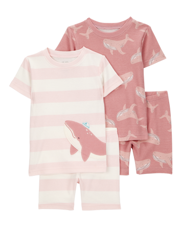 Enfant en bas âge Pyjama 4 pièces en coton ajusté à rayures et baleine, 