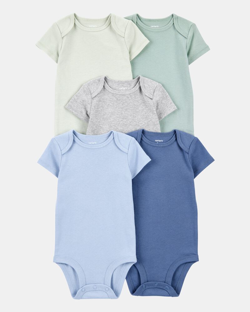 Baby Boy 5-Pack Solid Short-Sleeve Cotton Bodysuits, image 1 of 5 slides