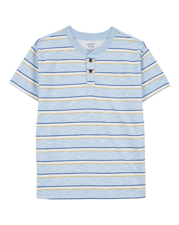 Kid Striped Knit Short-Sleeve Henley, 