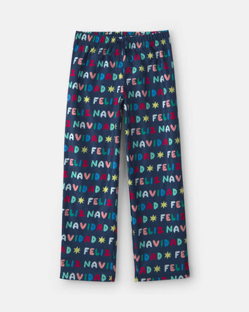 Adult Feliz Navidad' Christmas Fleece Loose Fit Pyjama Bottoms - Navy Blue, 