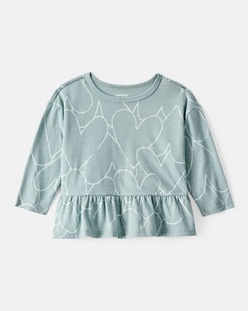 Baby Girl Heart Long-Sleeve Peplum  Top - Green, 