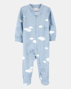 Baby Boy Cloud Print 2-Way Zip Cotton Sleeper, image 1 of 3 slides