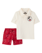 Toddler 2-Piece Mickey Mouse Polo Shirt & Short Set - Heather/Red, image 1 of 3 slides