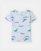 Boys Whale PurelySoft Short-Sleeve Snug Fit 2-Piece Pyjama Set - Blue, image 3 of 7 slides