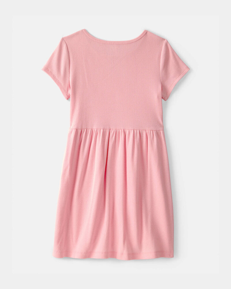 Girls Rib Short-Sleeve Dress - Pink, image 2 of 4 slides