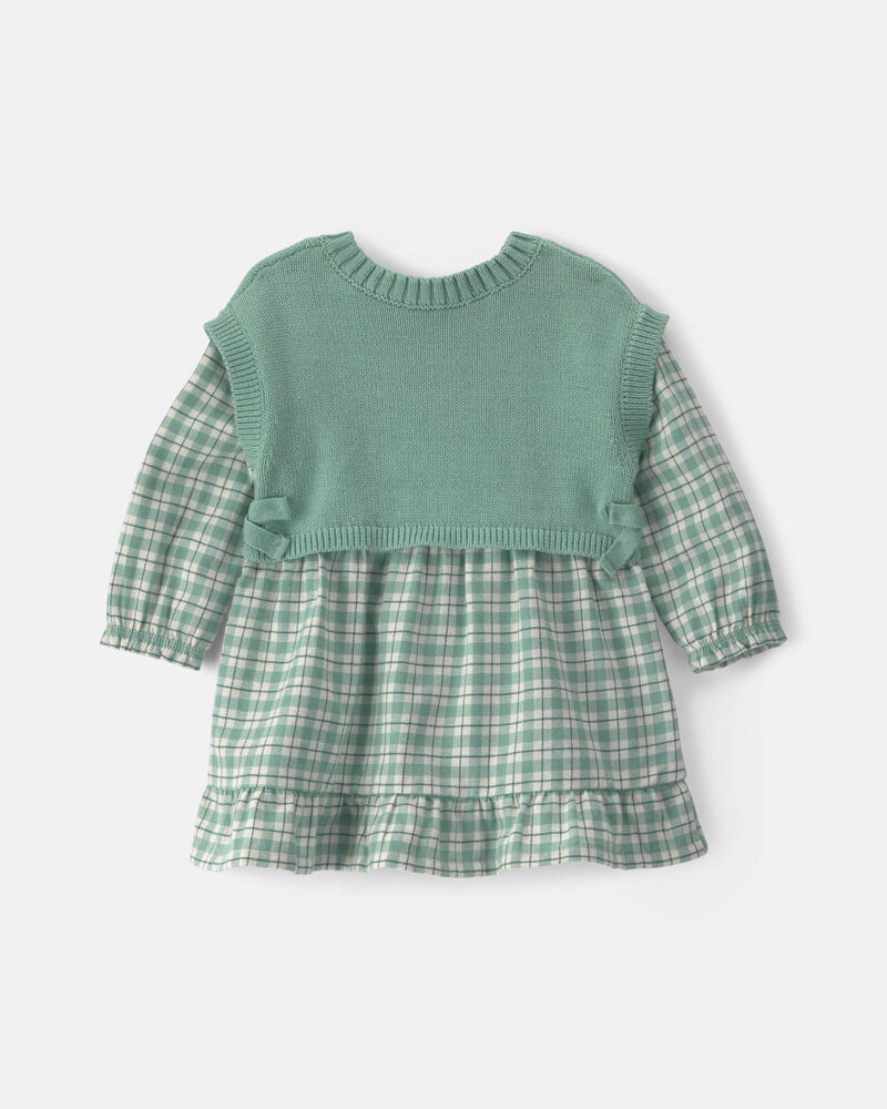 B&eacute;b&eacute; fille - Ensemble 2 pi&egrave;ces robe manches longues en flanelle &ndash; Vert, image 4 sur 6 diapositives