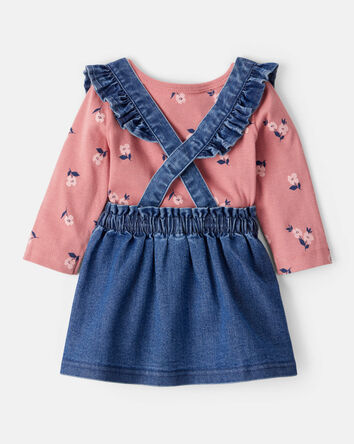 Bébé fille - Ensemble 3 pièces robe fleurie à manches longues - Bleu, 