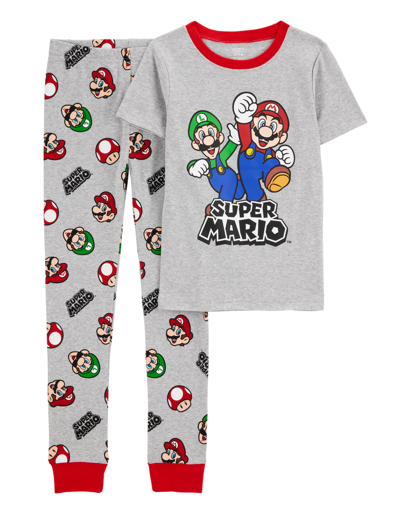 Kid Super Mario Snug Fit Cotton 2-Piece Pyjamas - Heather, image 1 of 3 slides