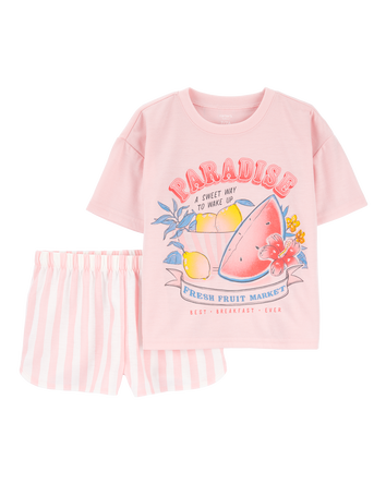 Girls 2-Piece Fruit Print Loose Fit Pyjamas, 
