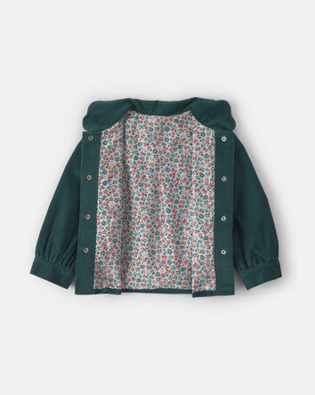 Toddler Girl Flower Embroidered Corduroy Jacket - Green, 