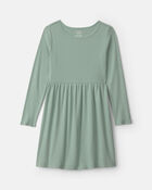 Girls Rib Long-Sleeve Dress - Green, image 1 of 4 slides