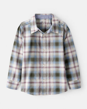 Garçons - Chemise boutonnée à manches longues en coton à motif écossais - Bleu, 