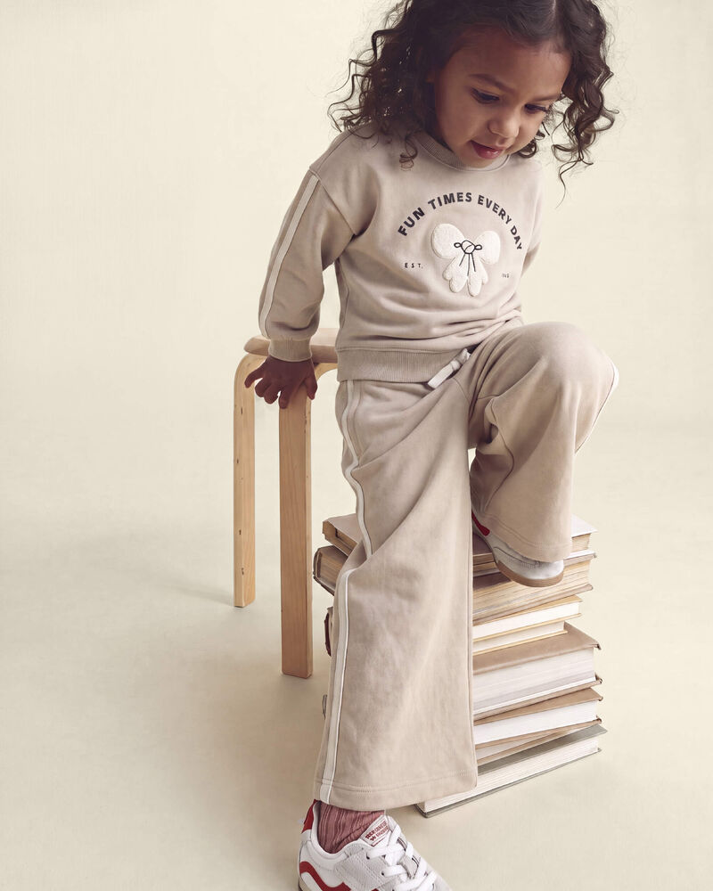 Toddler Girl French Terry Wide-Leg Pants - Tan, image 4 of 5 slides