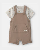 Baby Boy 2-Piece Football Shortall Set - Brown/Grey, image 1 of 5 slides
