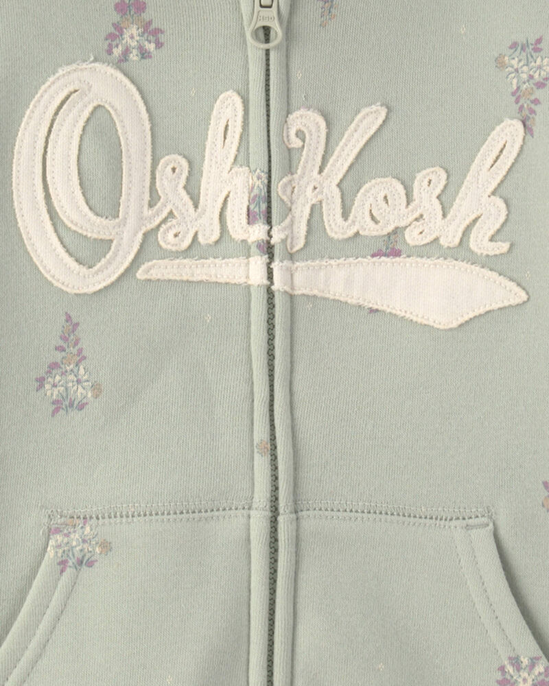 Tout-petit fille - Chandail &agrave; capuchon en molleton &agrave; fermeture &agrave; glissi&egrave;re, motif floral et logo OshKosh - Vert, image 2 sur 2 diapositives