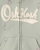 Tout-petit fille - Chandail &agrave; capuchon en molleton &agrave; fermeture &agrave; glissi&egrave;re, motif floral et logo OshKosh - Vert, image 2 sur 2 diapositives