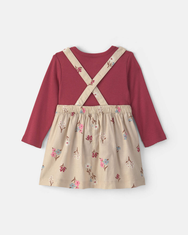 B&eacute;b&eacute; fille - Ensemble 3 pi&egrave;ces robe en serg&eacute; &agrave; motif floral et manches longues &ndash; Bourgogne/Cr&egrave;me, image 2 sur 5 diapositives