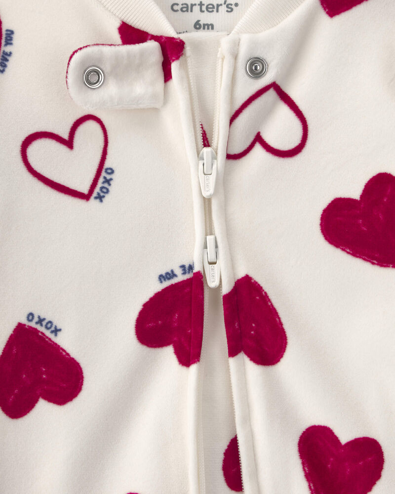 B&eacute;b&eacute; - Grenouill&egrave;re velout&eacute;e &agrave; fermeture &agrave; glissi&egrave;re double sens de la Saint-Valentin &ndash; Cr&egrave;me/Rouge, image 3 sur 5 diapositives