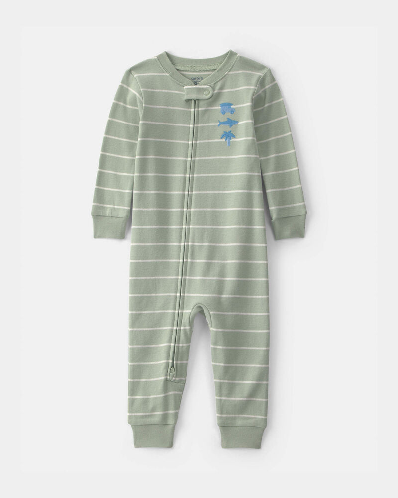 B&eacute;b&eacute; - Pyjama 1 pi&egrave;ce en 100 % coton &agrave; th&egrave;me plage - Vert, image 1 sur 3 diapositives