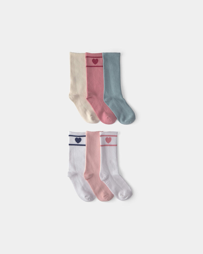 Girls 6-Pack Heart Varsity Stripe Crew Socks, image 1 of 2 slides