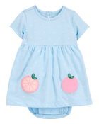 Baby Peach Bodysuit Dress - Blue, image 1 of 3 slides