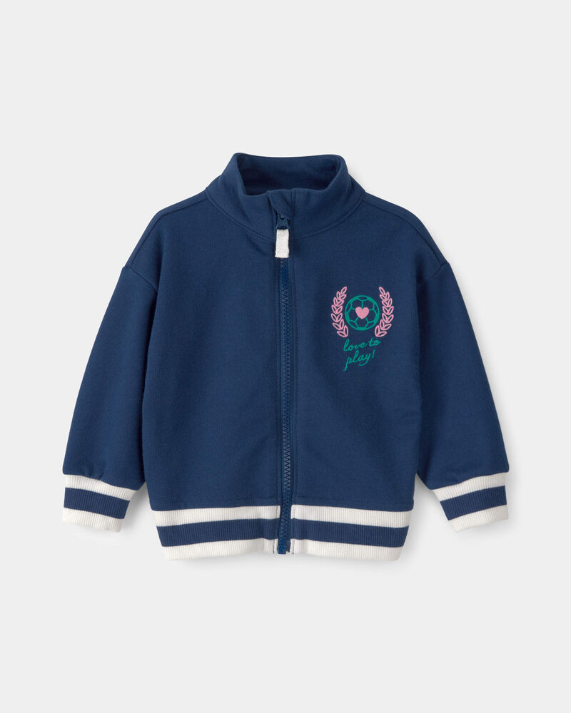 B&eacute;b&eacute; fille - Blouson style universitaire en jersey bouclette avec fermeture &agrave; glissi&egrave;re &ndash; Bleu, image 1 sur 3 diapositives