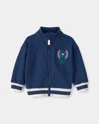 B&eacute;b&eacute; fille - Blouson style universitaire en jersey bouclette avec fermeture &agrave; glissi&egrave;re &ndash; Bleu, image 1 sur 3 diapositives