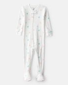 Toddler Girl Heart Cotton Snug Fit Footie 1-Piece Pyjamas - White, image 1 of 3 slides