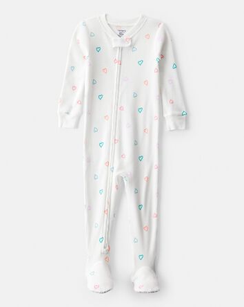 Toddler Girl Heart Cotton Snug Fit Footie 1-Piece Pyjamas - White, 