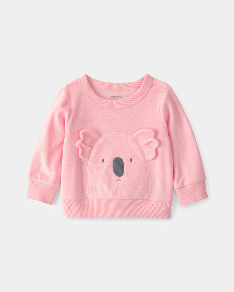 Baby Girl Koala Terry Pullover Sweatshirt - Pink, image 1 of 4 slides