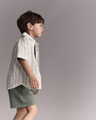 Toddler Boy Dobby Knit Button-Down Short-Sleeve Shirt - Cream, image 3 of 6 slides