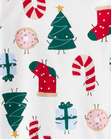 Kid Christmas Print 100% Cotton Long-Sleeve 2-Piece Pyjamas - White, 