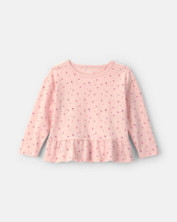 Toute-petite fille - Haut p&eacute;plum manches longues &agrave; motif c&oelig;urs&nbsp;&ndash; Rose, 