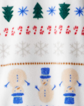 Toddler Christmas Fair Isle Print Fleece Long-Sleeve Loose Fit 1-Piece pyjamas - White, 