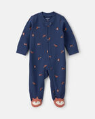 Baby Boy Fox 100% Cotton  2-Way Zip Sleeper - Navy Blue, image 1 of 6 slides