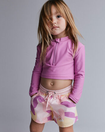 Tout-petit fille - Maillot dermoprotecteur &eacute;court&eacute; &agrave; manches longues &agrave; imprim&eacute; tropical - Mauve/Rose, 