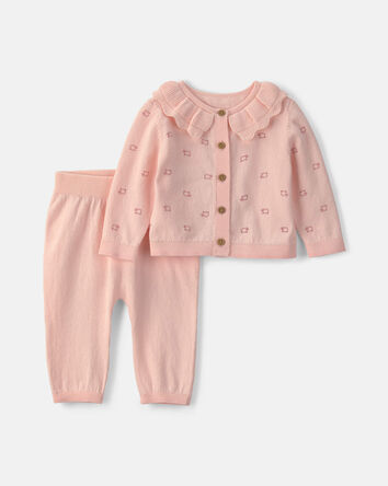 B&eacute;b&eacute; fille - Ensemble 2 pi&egrave;ces haut manches longues &agrave; motif mouton et pantalon - Rose, 