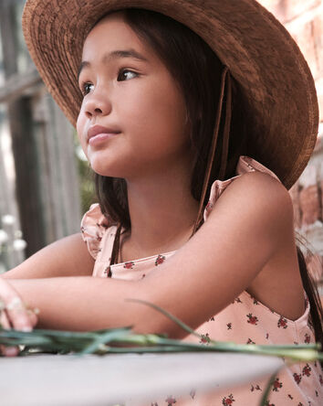 Girls Organic Cotton Tiered Dress in Blush Floral Print, 