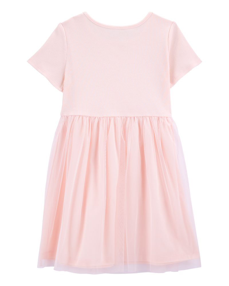 Enfant Robe de couleur unie à manches courtes - Rose, image 2 sur 4 diapositives