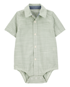 Baby Boy Button-Front Short-Sleeve Bodysuit - Green, image 1 of 3 slides