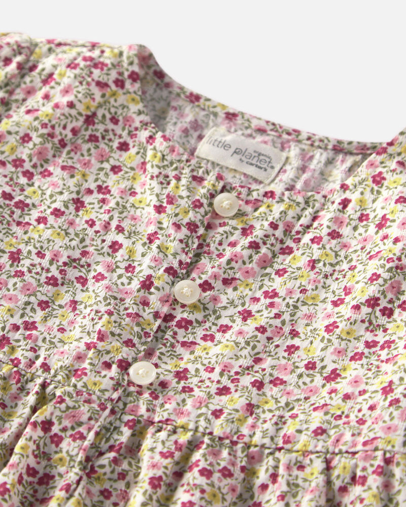 Toddler Girl Organic Cotton Dobby Dress in Floral, image 3 of 4 slides