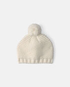 Baby Girl Pom Knit Beanie - White, image 1 of 2 slides