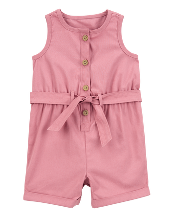 Baby Sleeveless Canvas Romper -Pink, 