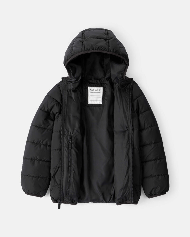 Boys Midweight Packable Puffer - Black, image 2 of 4 slides