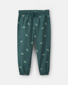 Toddler Boy 2-Piece Dinosaur Fleece Long-Sleeve Hooded Top & Pant Set - Grey/Green, image 2 of 5 slides