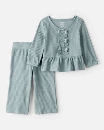 Bébé fille - Ensemble 2 pièces t-shirt à manches longues et pantalon – Vert , 