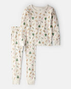 Kid Festive Holiday PurelySoft Long-Sleeve Snug Fit 2-Piece Pajamas - Cream, image 1 of 5 slides